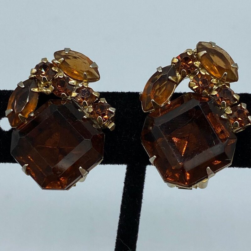 Fabulous Vintage Topaz Rhinestone Clip Earrings