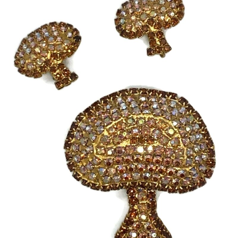 Vintage Rhinestone Mushroom Brooch and Earring Set