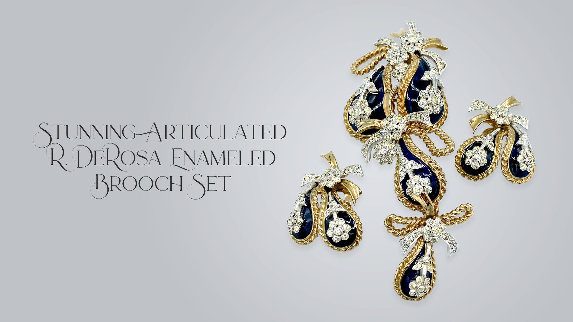 Stunning articulate R. DeRosa enameled brooch set.