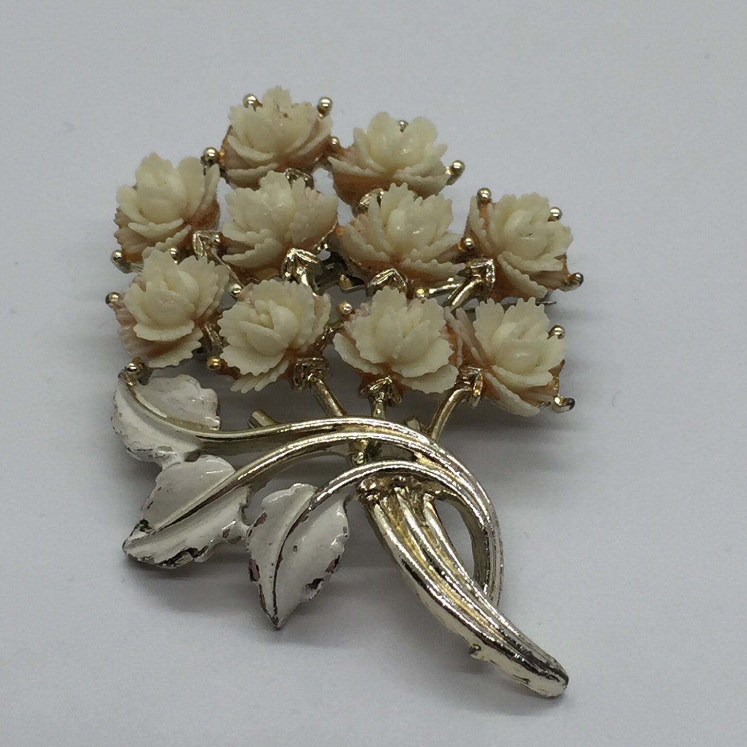 Floral Bouquet Brooch with Molded Flowers by JJ