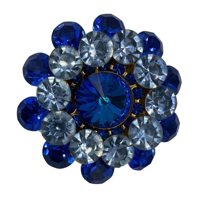 Vibrant Blue Rhinestone Brooch with Central Rivoli Rhinestone