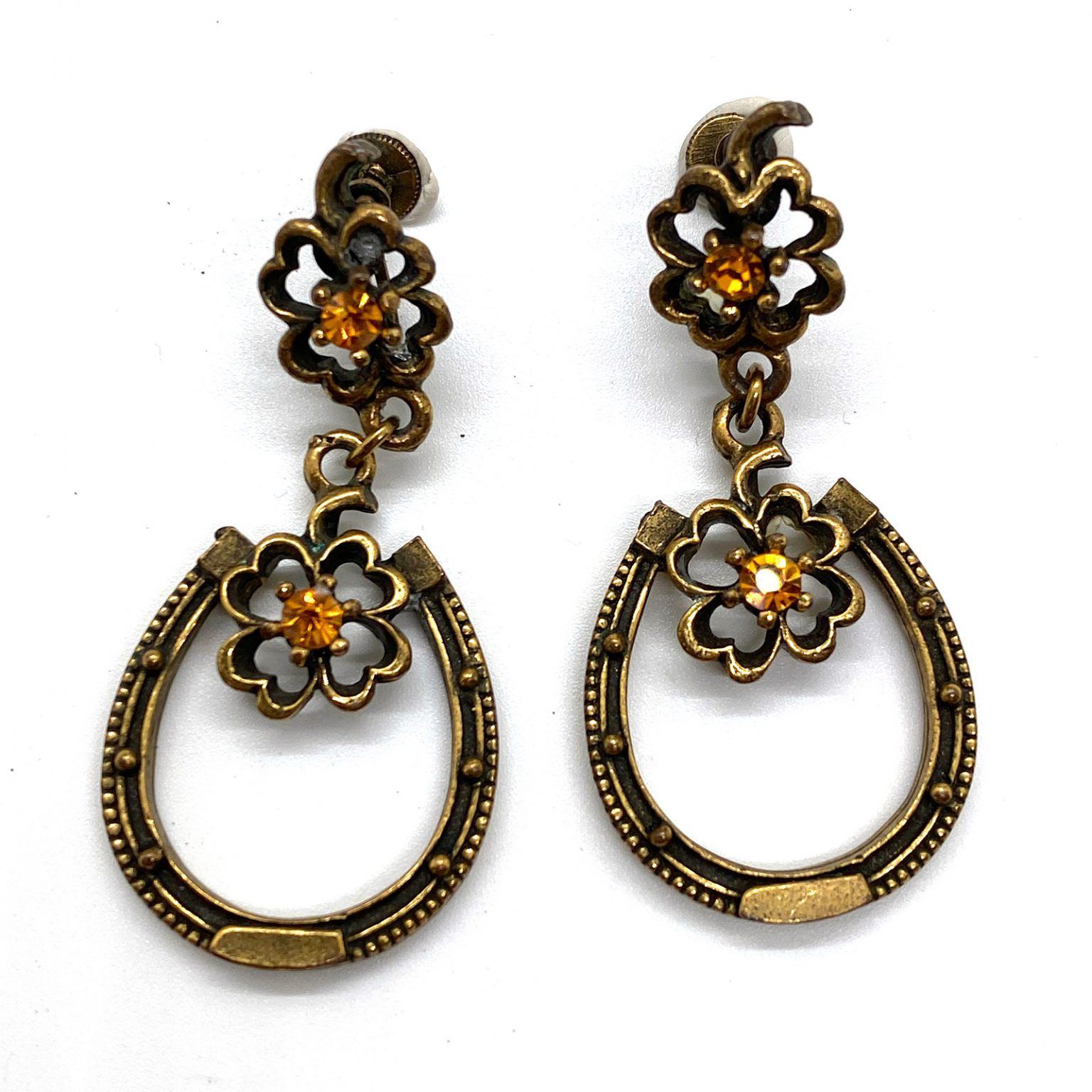 Late 1940s Victorian Revival Horseshoe Screwback Earrings