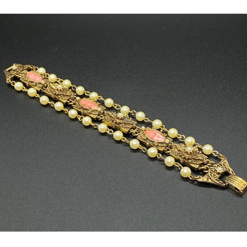 Victorian Rivival Goldette-Style Triple Links-Chain Bracelet