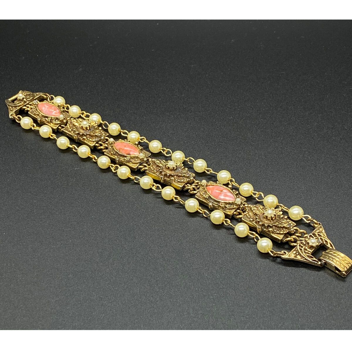 Victorian Rivival Goldette-Style Triple Links-Chain Bracelet