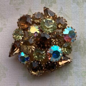 Vintage Amber Aurora Borealis Rhinestone Brooch - Vintage