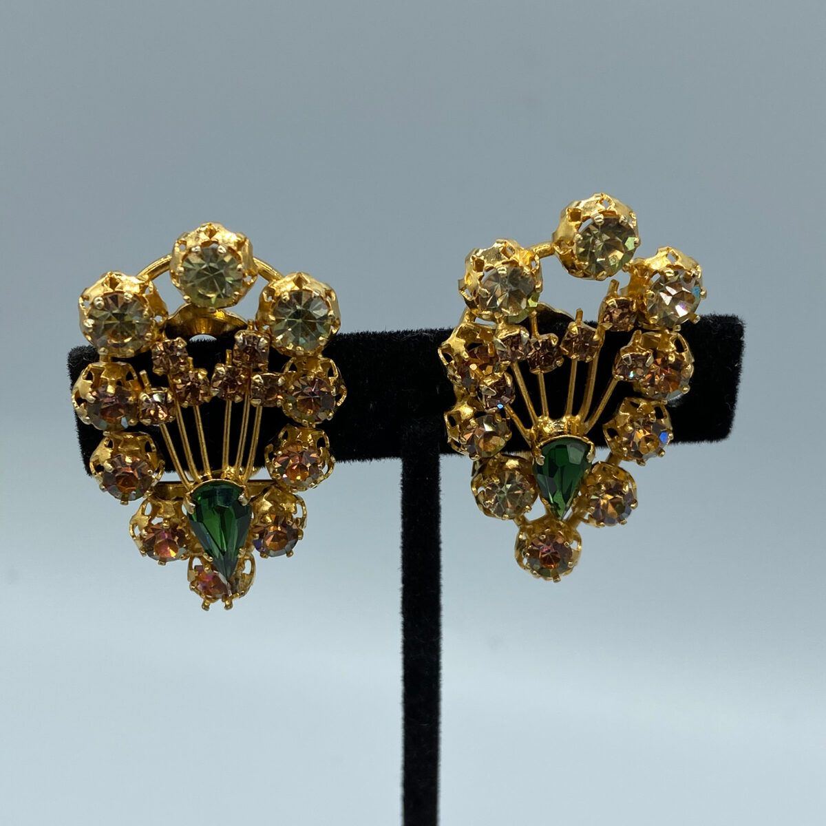 Vintage Austrian-Style Amber Color Rhinestone Earrings