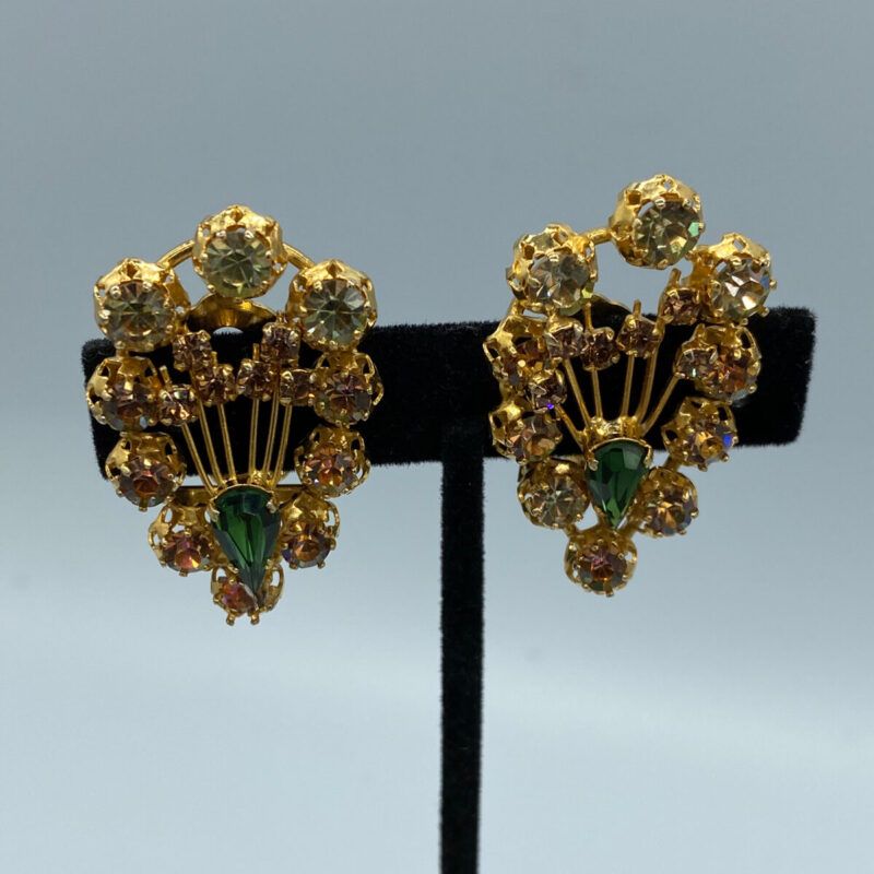 Vintage Austrian-Style Amber Color Rhinestone Earrings
