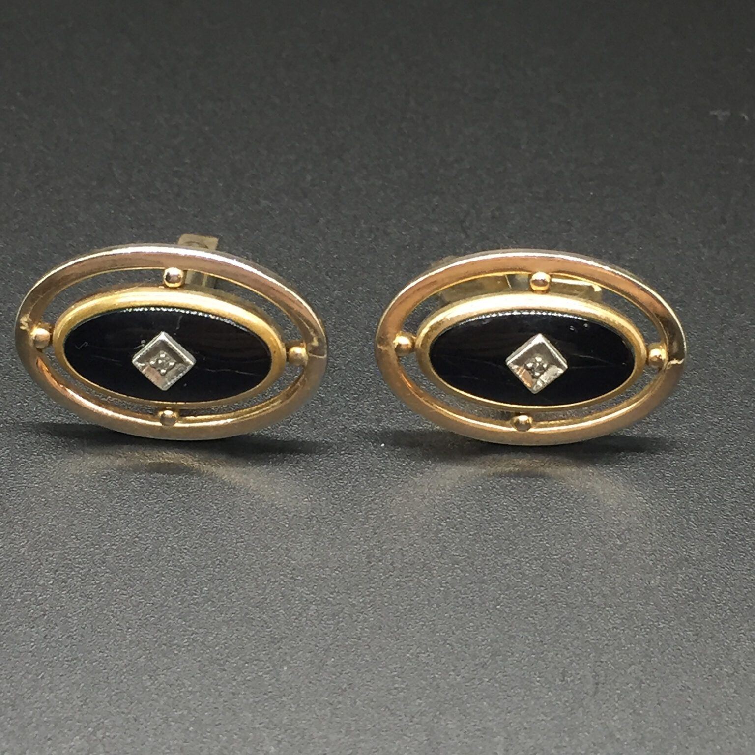 Vintage Faux Onyx and Diamond Deco Style Cuff Links
