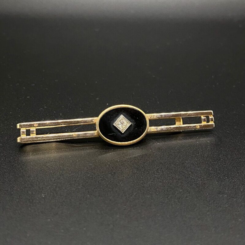 Vintage Faux Onyx and Diamond Deco Style Tie Bar