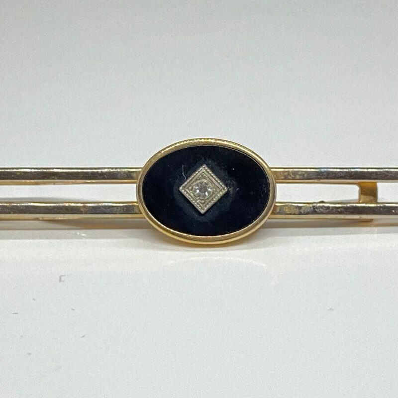 Vintage Faux Onyx and Diamond Deco Style Tie Bar