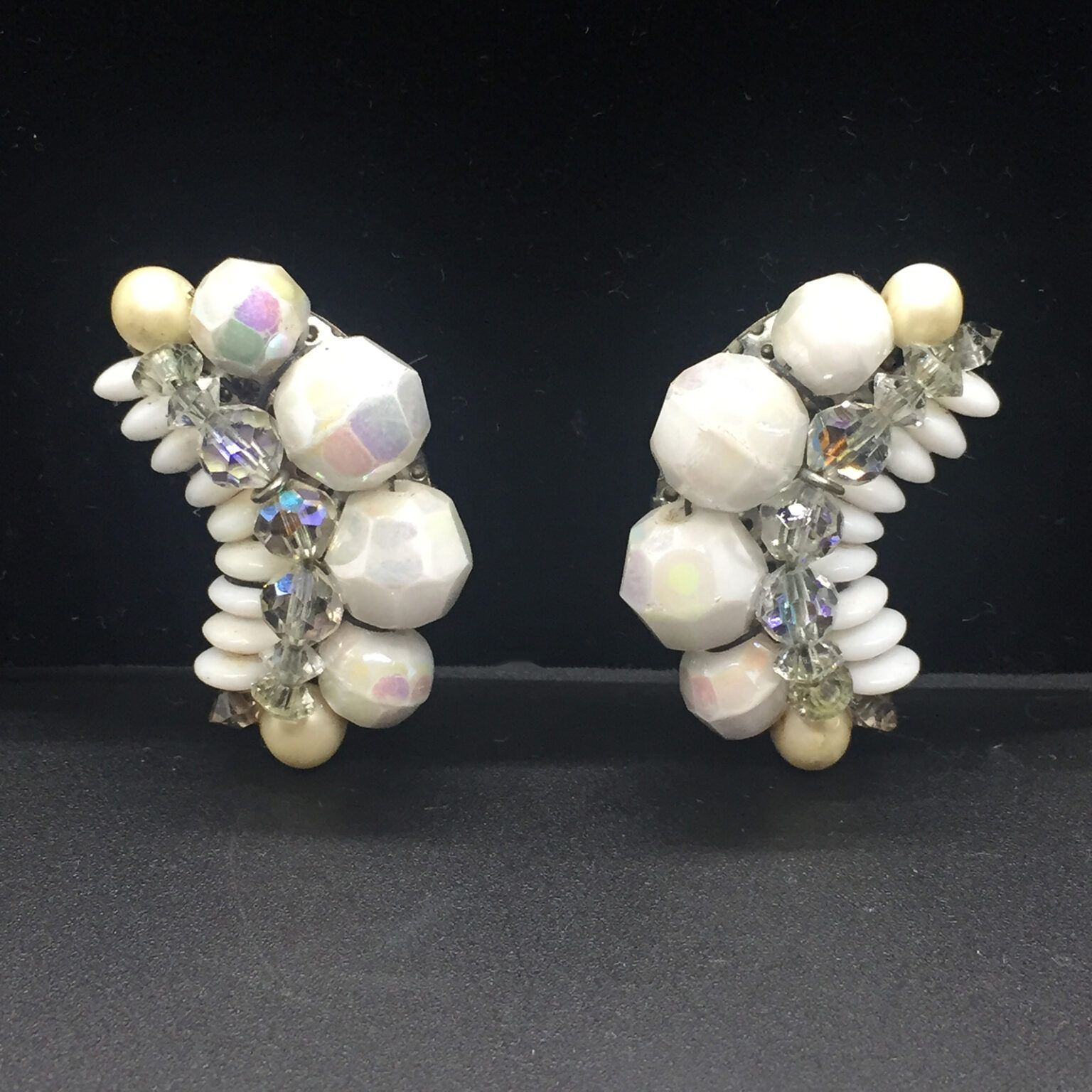 Vintage Kramer Crystal Bead and Faux Pearl Earrings