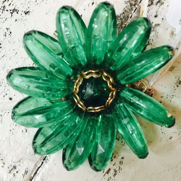 Vintage West German Green Flower Resin Pin