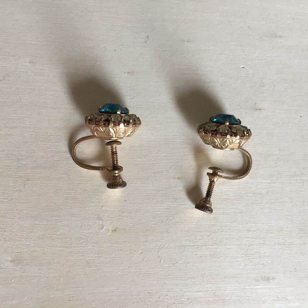 1940-Early 1950s Blue Topaz and Crystal Rhinestone Earrings