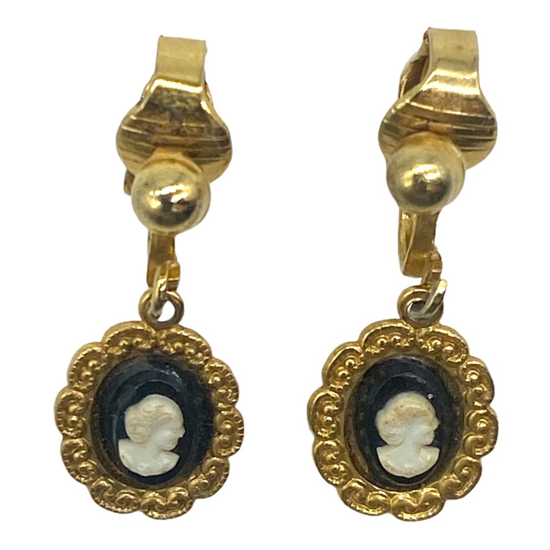 1950s Faux Cameo Victorian Revival Clip Earrings