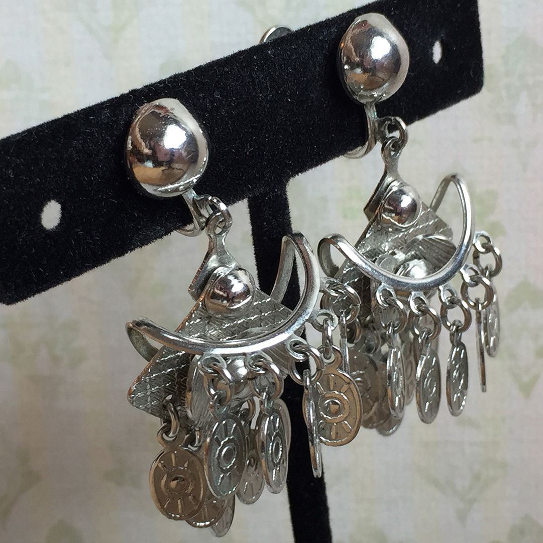 1960s Boho Bohemian Silver-tone Coin Style Dangle Earrings