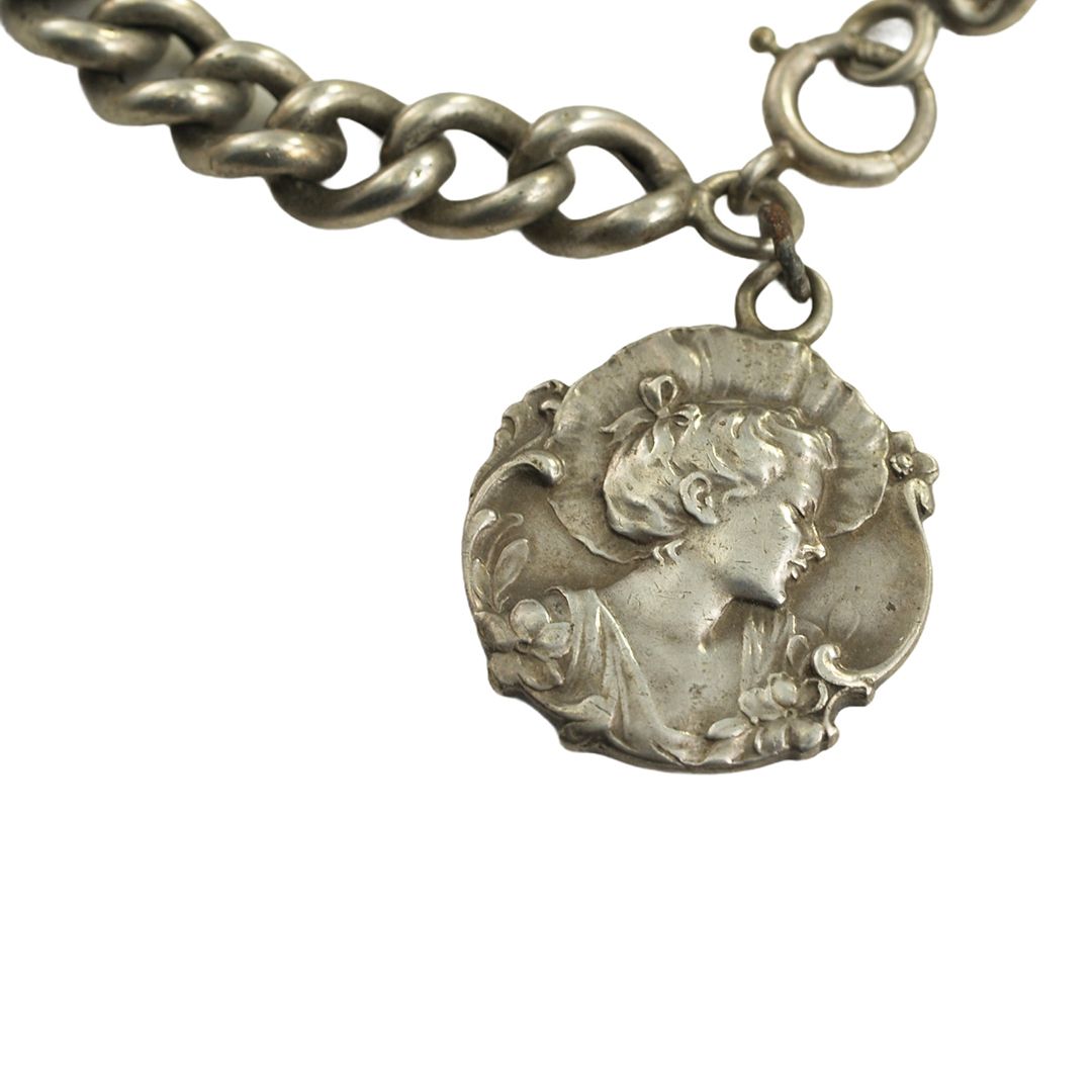 Antique Art Nouveau Sterling Gibson Girl Charm Bracelet