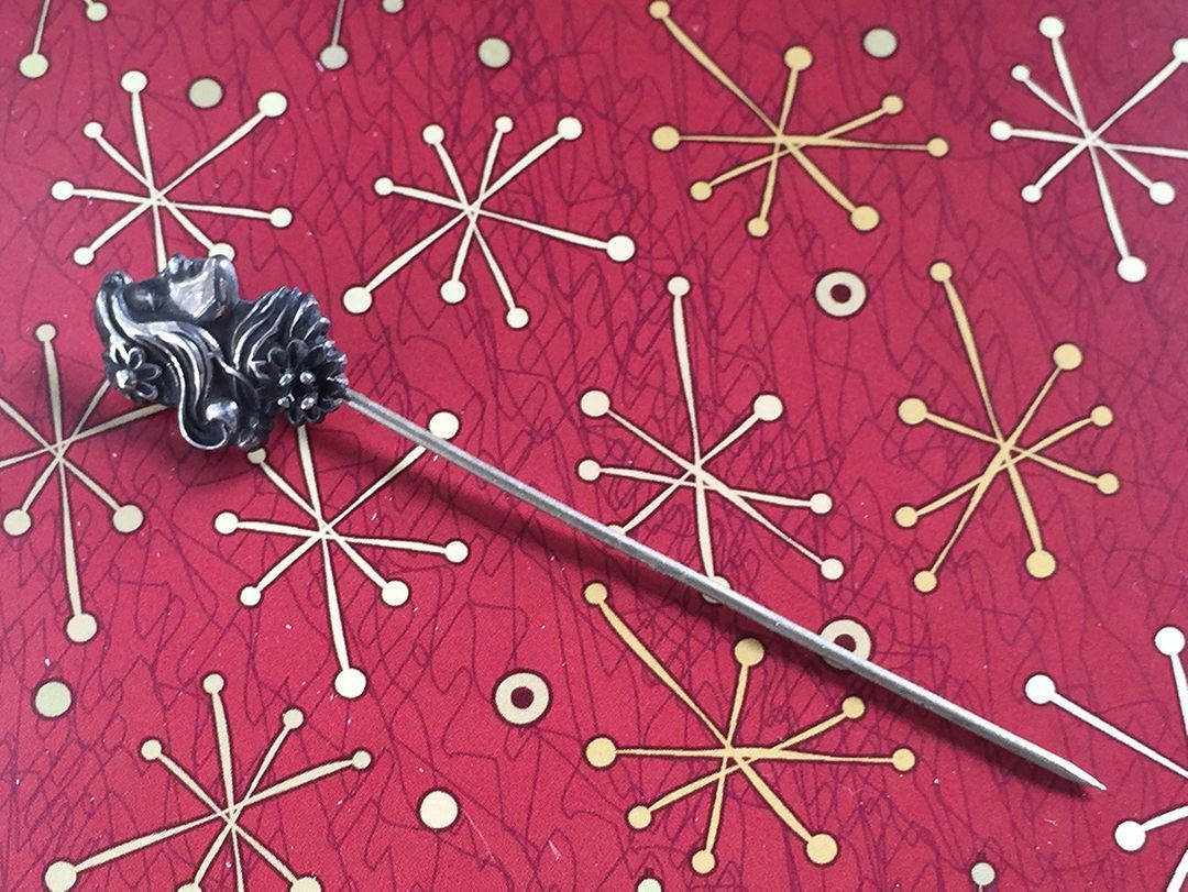 Beautiful Art Nouveau Sterling Stick Pin with Garnet European Markings