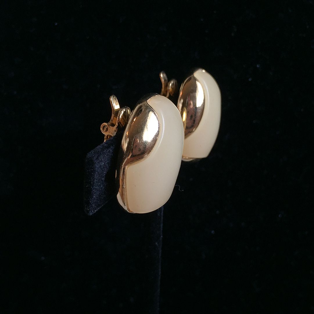 Beige Trifari Clip Back Earrings