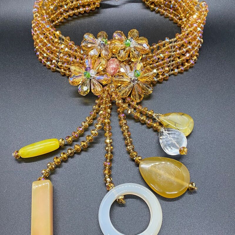 Crystal Bead Artisan Bib Necklace