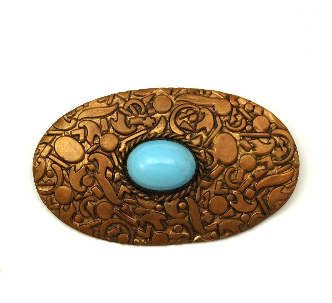 German Oval Brooch with Faux Turquoise Cabochon
