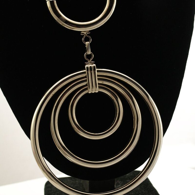 Large Silver Tone Vintage 1970s Pendant Necklace