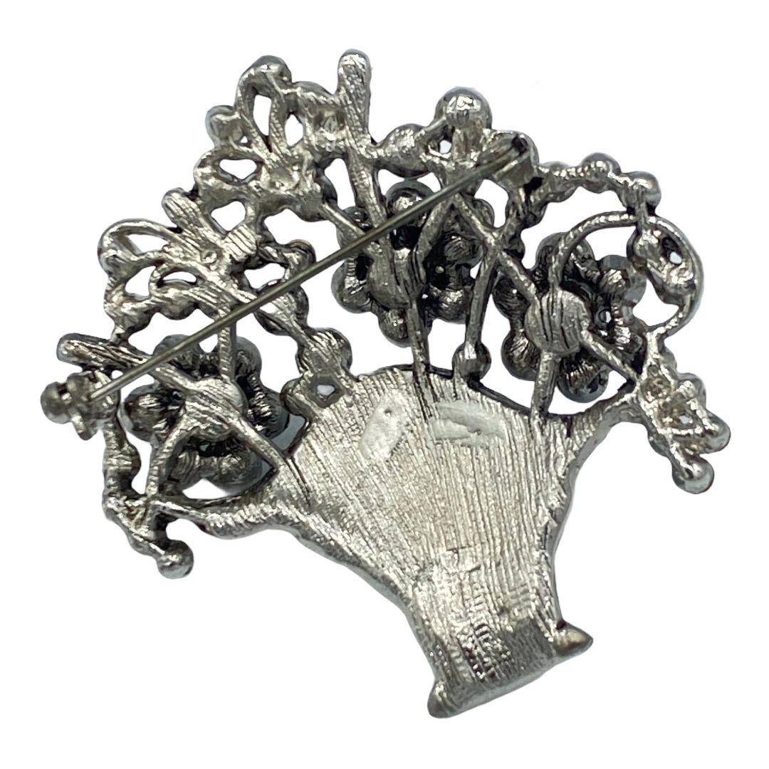 Rhinestone Figural Flower Basket Brooch