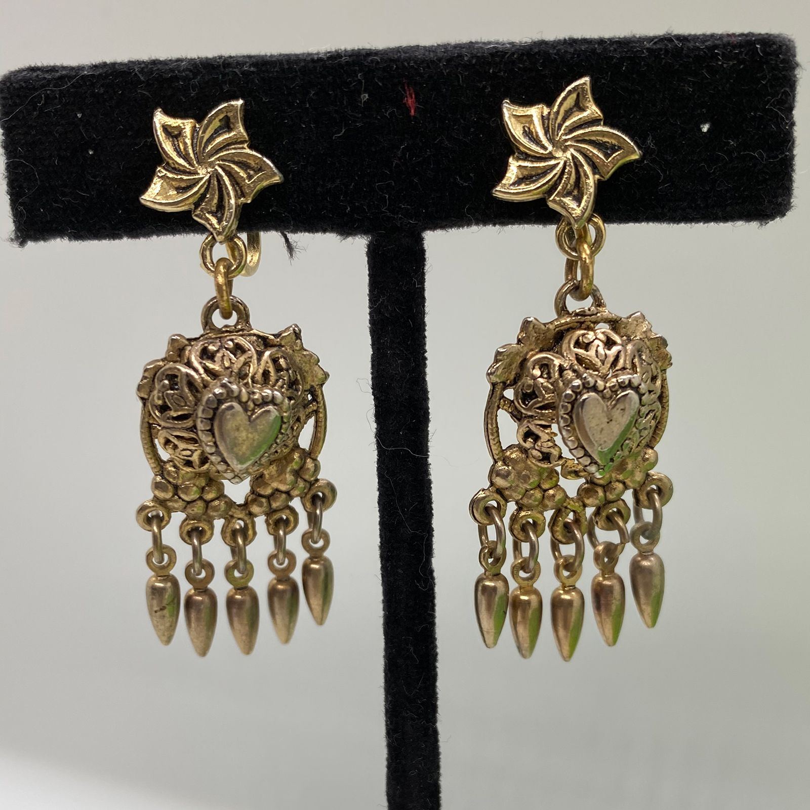Victorian Revival Earrings with Heart Motif and Dangles