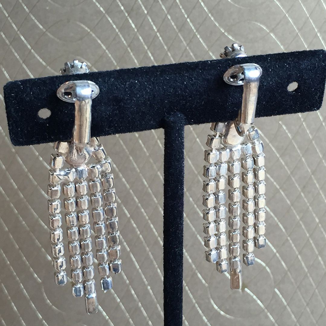 Vintage 1950s Rhinestone Drop French Clip Earrings