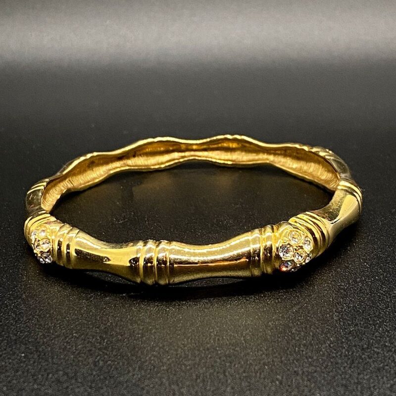 Vintage Gold Tone Bangle Bracelet with Rhinestone Accents