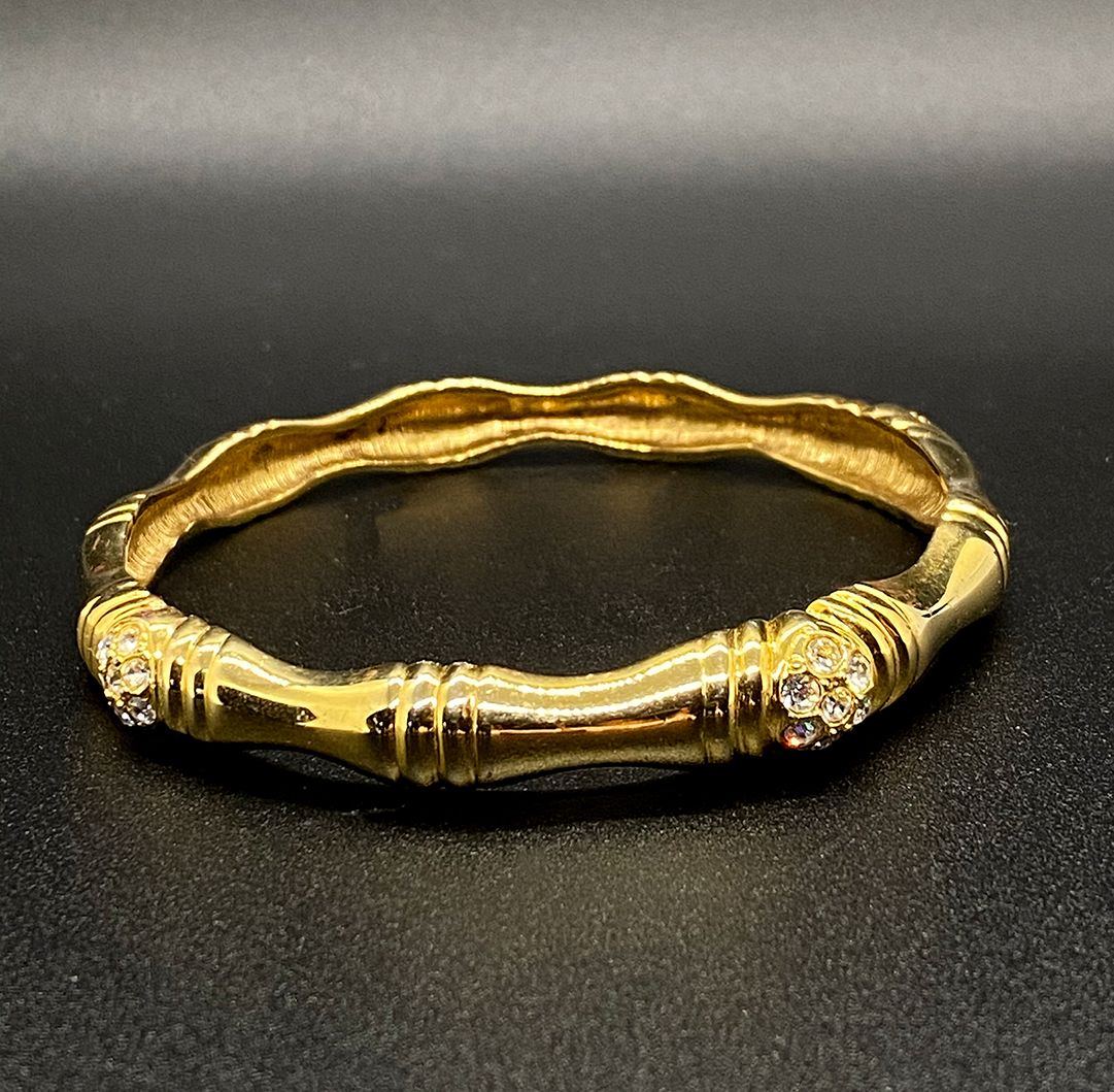 Vintage Gold Tone Bangle Bracelet with Rhinestone Accents