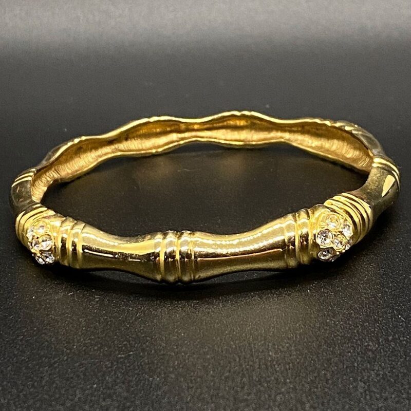 Vintage Gold Tone Bangle Bracelet with Rhinestone Accents