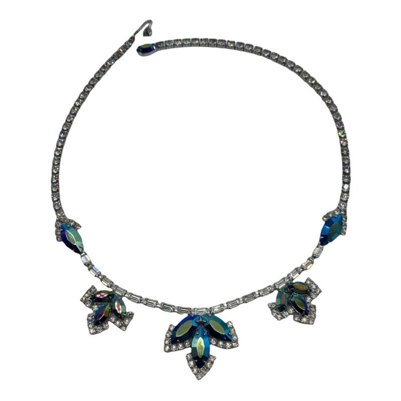 1950s Steel Blue Aurora Borealis Rhinestone Necklace