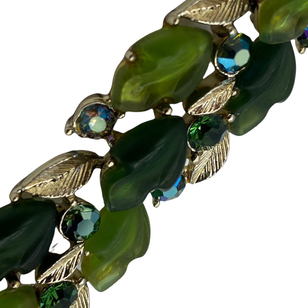 Green Molded Leaves Flexible Link Bracelet
