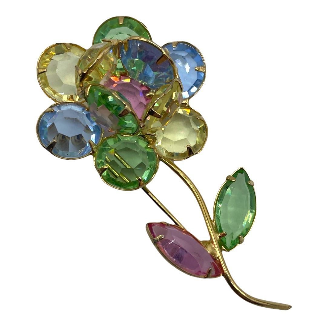 Pastel-color Bezel-Set Rhinestone Brooch