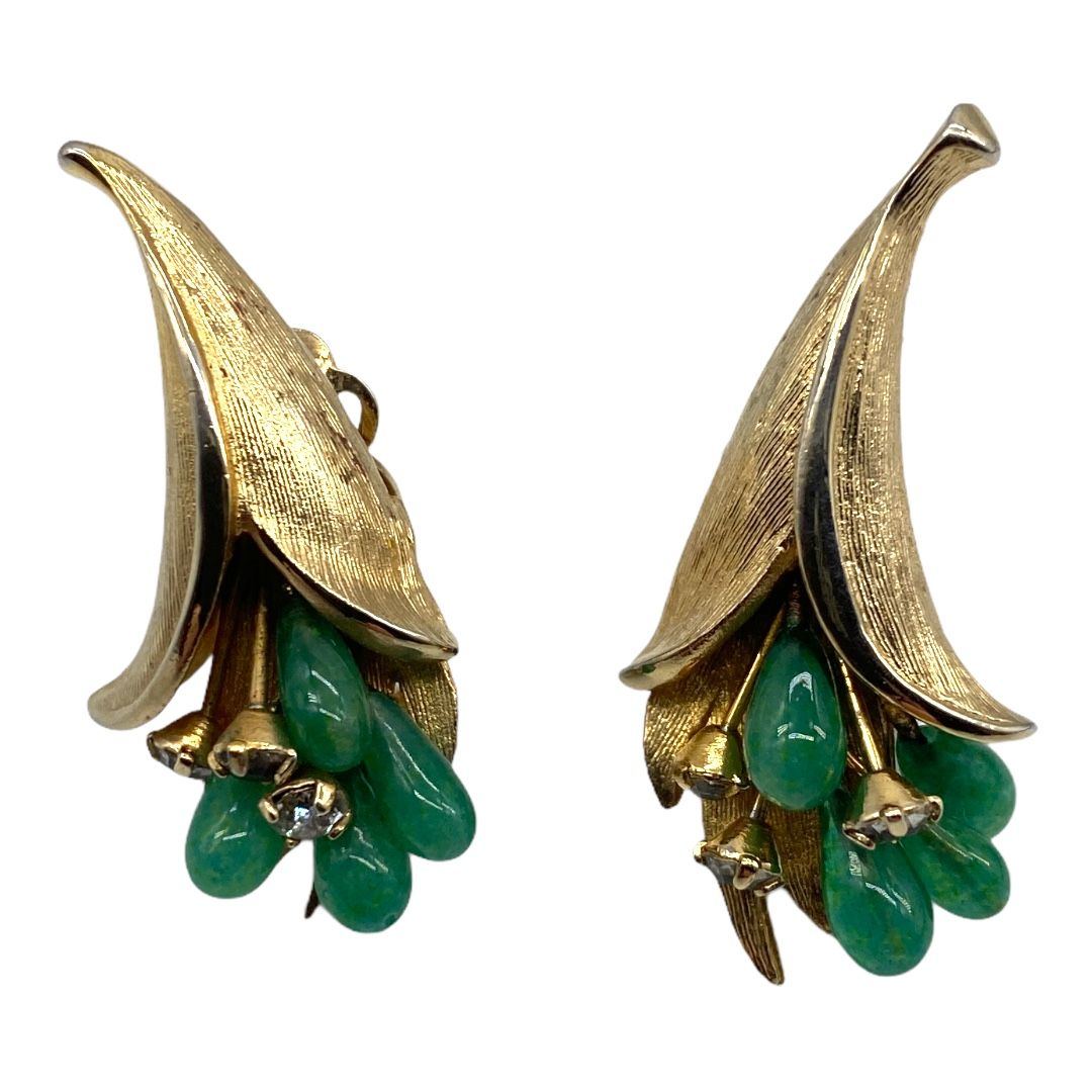 Vintage Cornucopia Faux Jade Earrings