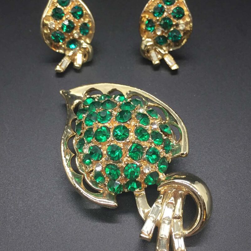 1950s Stylized Leaf Brooch and Earring Set