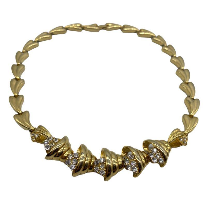 1980s Deco-Style Gold Tone Rhinestone Necklace