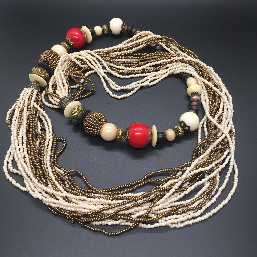 Long Vintage Multi-Strand Bead Necklace