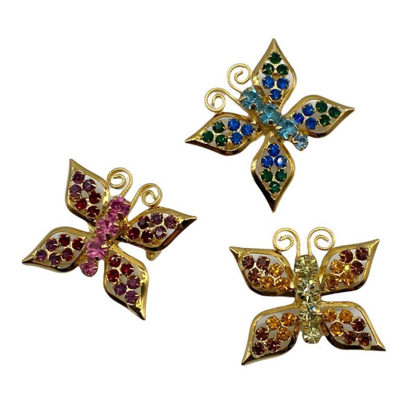 Set of Three Butterfly Rhinestone Scatter Pins