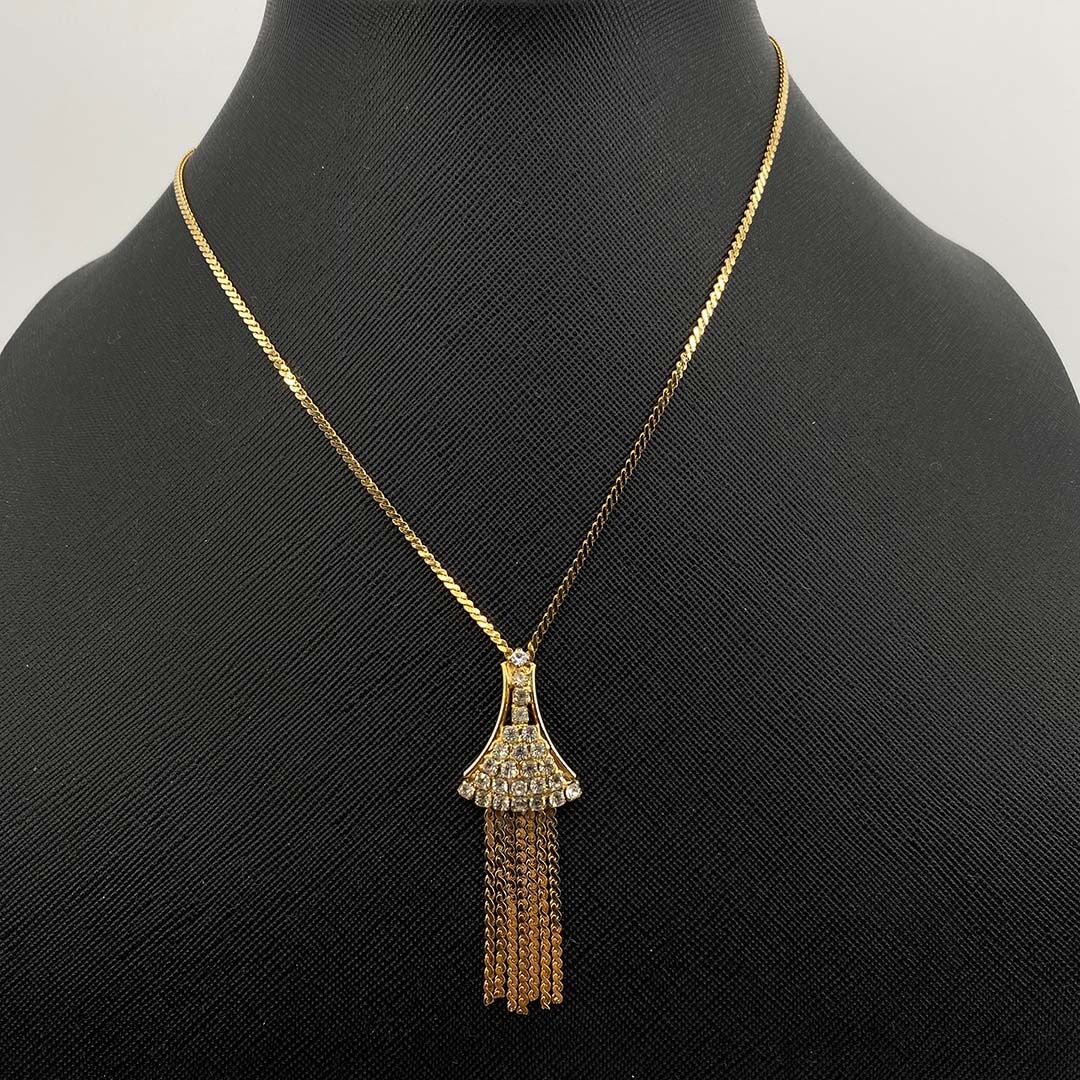 Vintage 1970s Rhinestone Tassel Necklace