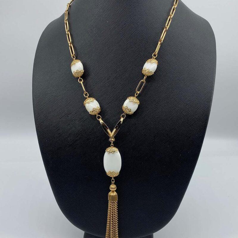 Vintage milkglass tassel necklace