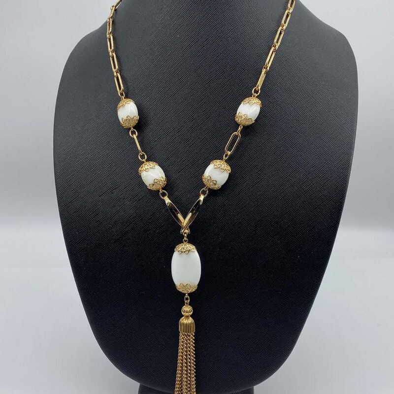 Vintage milkglass tassel necklace