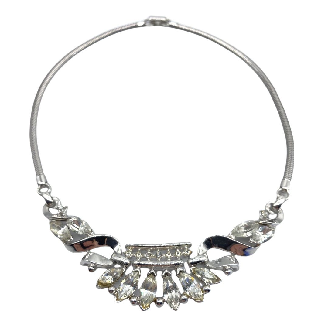 1950s Trifari Silver Tone Rhinestone Necklace