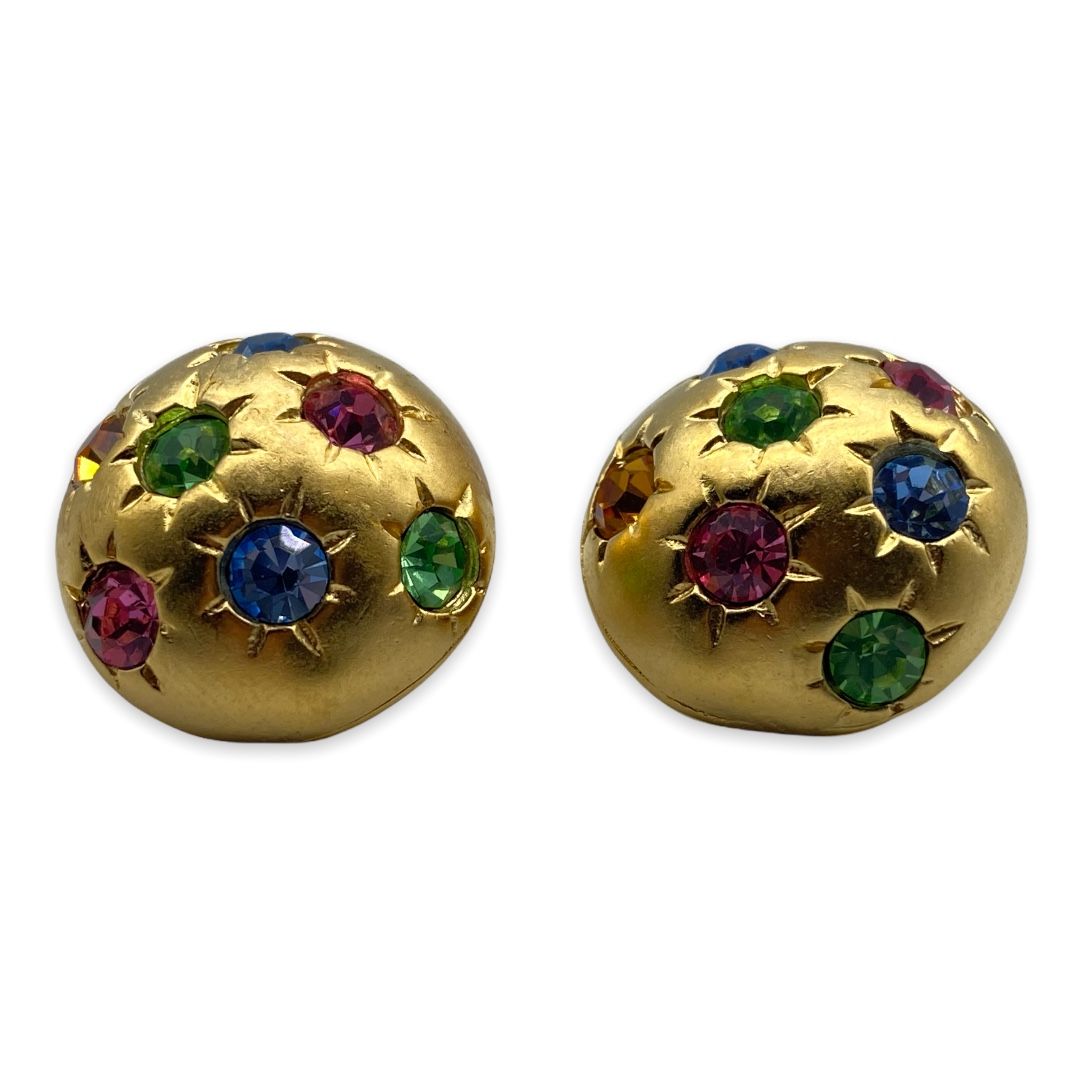 Coro Rhinestone Pierced Button Earrings