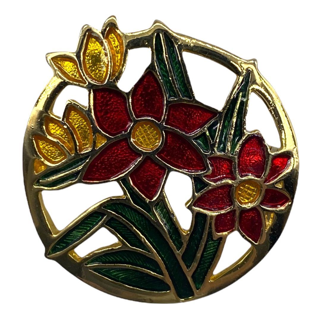 Vintage 1970s Enameled Floral Pin
