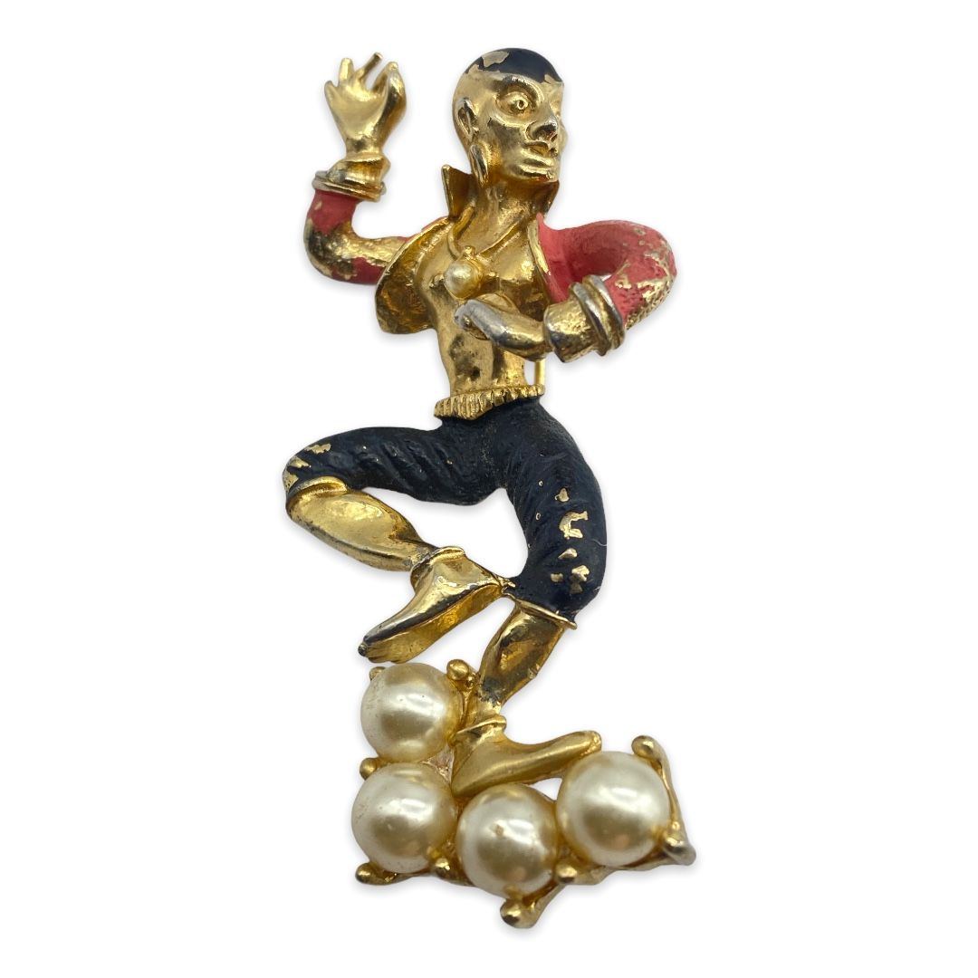 Vintage Enameled Male Dancer Pin