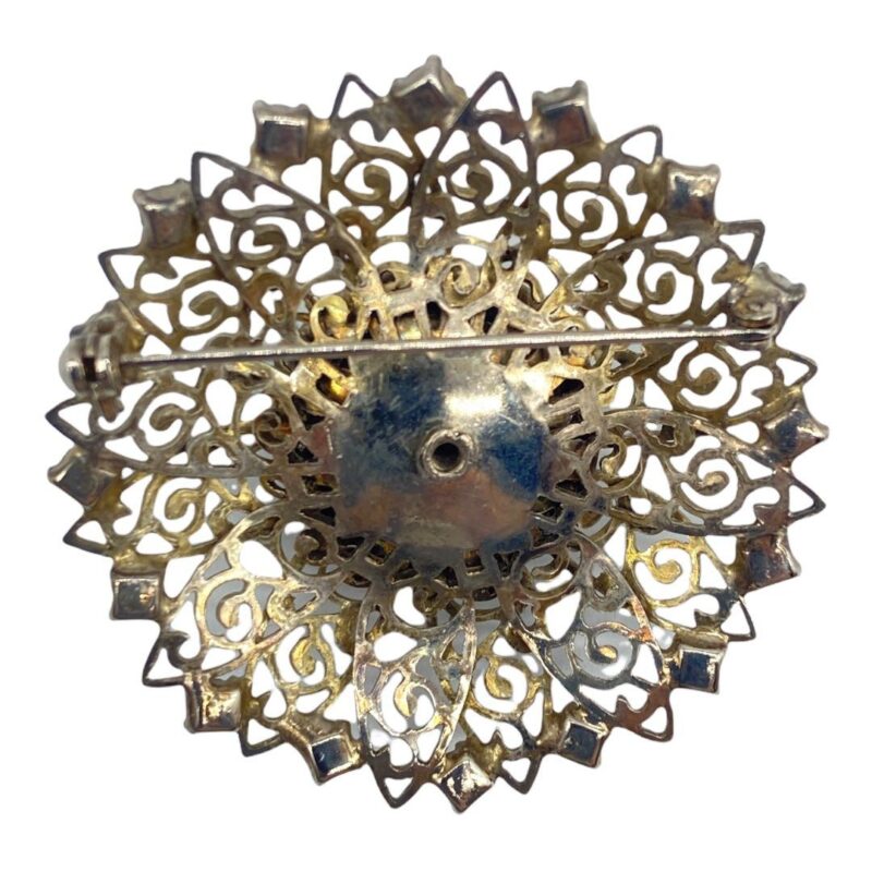 Vintage Filigree Rhinestone and Pearl Brooch
