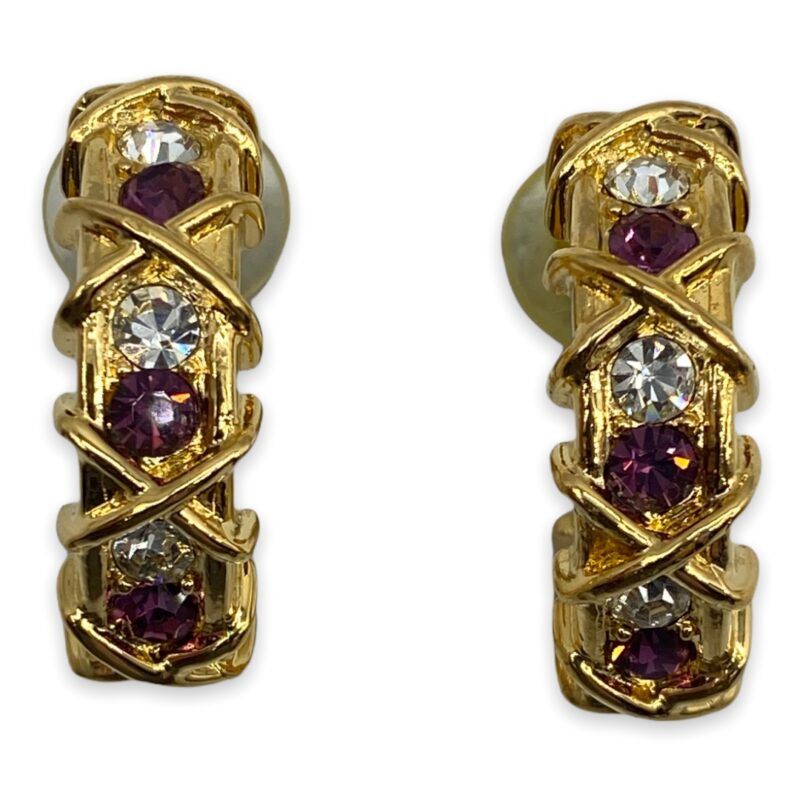 Vintage Unsigned Amethyst and Crystal Color Rhinestone Coro Pierced Earrings