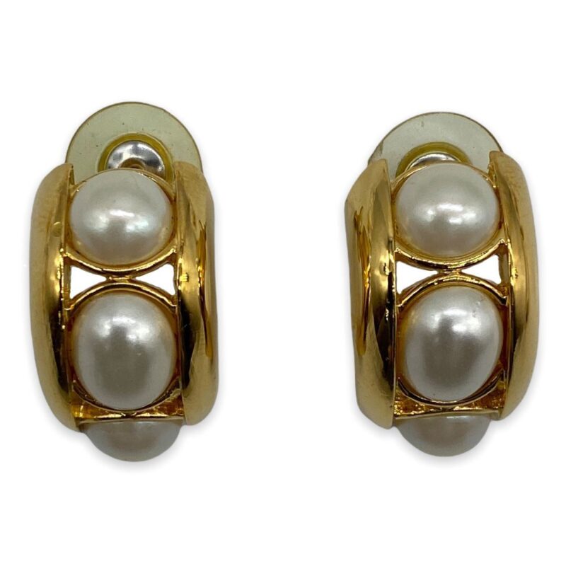 Vintage Unsigned Coro Faux Pearl Pierced Earrings
