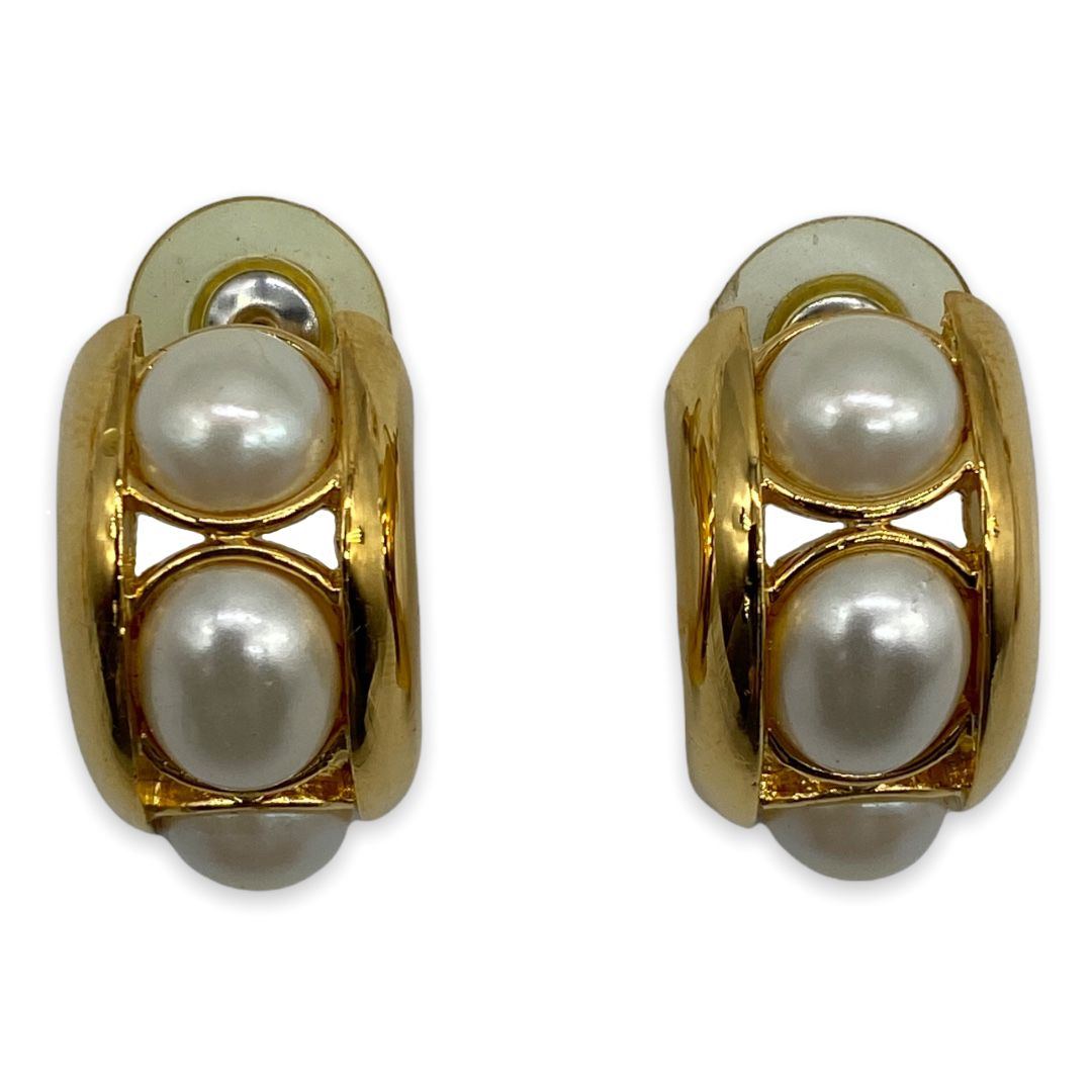 Vintage Christian Dior Gold & Pearl Oval Statement Earrings 1980s